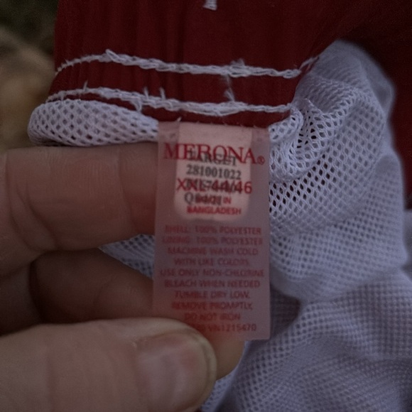 Merona Red Stripes Swim Trunks Swimwear Mesh Lining Elastic Drawstring XXL 44/46 - Picture 15 of 16